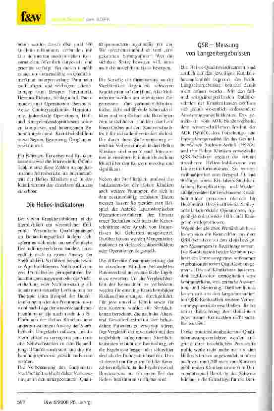 Vorschauseite 2: Serie: „Qualität in privaten Klinikunternehmen, Folge 4 Qualitätsmessung und Qualitätsmanagement bei Helios