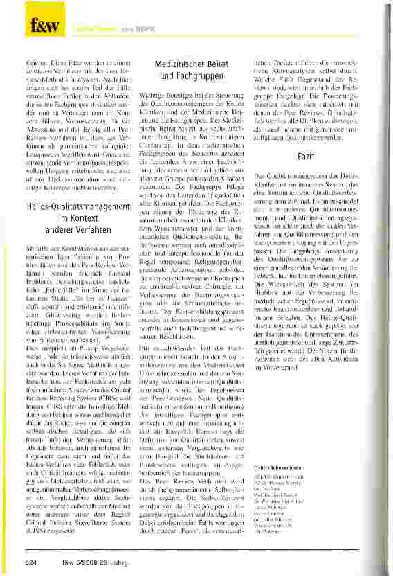 Vorschauseite 4: Serie: „Qualität in privaten Klinikunternehmen, Folge 4 Qualitätsmessung und Qualitätsmanagement bei Helios