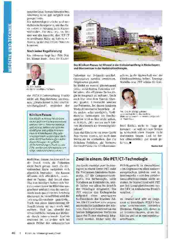 Vorschauseite 2: Investition in Innovation -Passau in der VorreiterrolleKlinikum Passau: mit einem PET/CT auf dem neuesten Stand