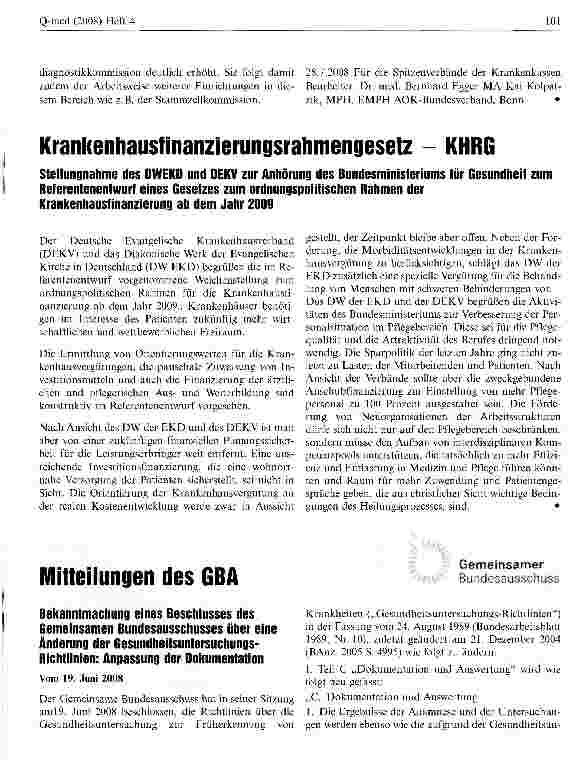 Vorschauseite 1: Krankenhausfinanzierungsrahmengesetz - KHRGStellungnahme des DWEKD und DEKV zur Anhörung des Bundesministeriums für Gesundheit zum Referentenentwurf eines Gesetzes zum ordnungspol…