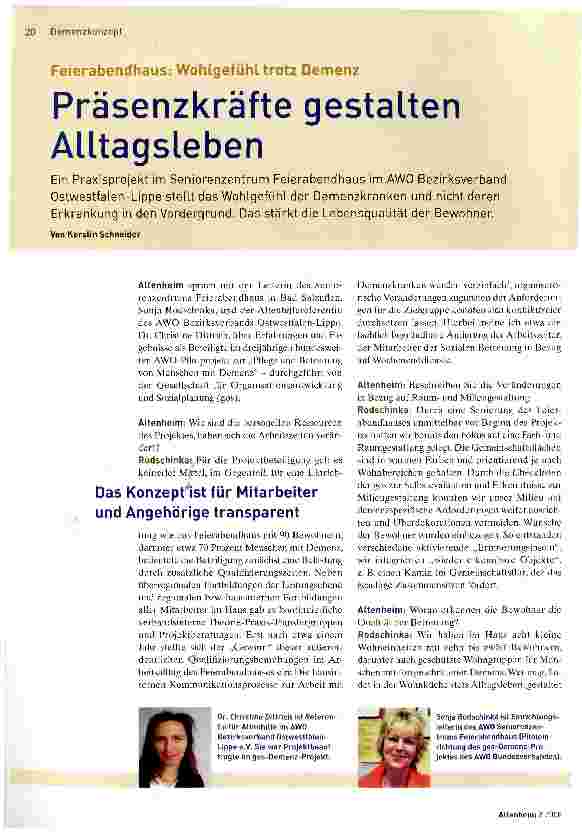 Vorschauseite 1: Feierabendhaus: Wohlgefühl trotz DemenzPräsenzkräfte gestalten Alltagsleben