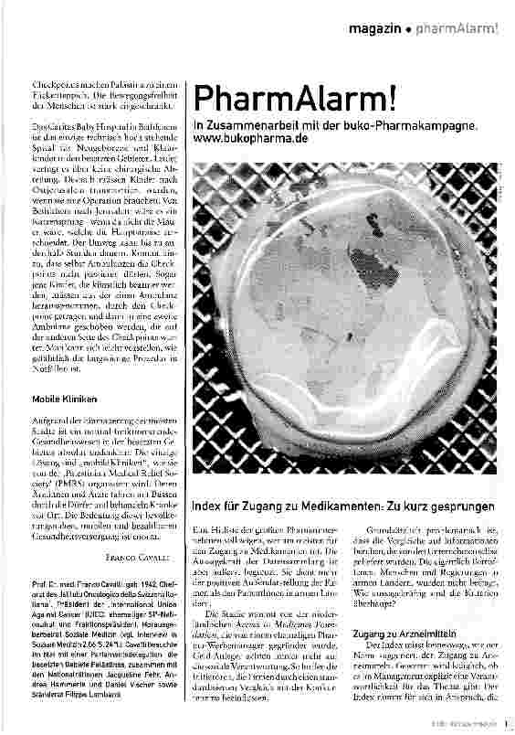 Vorschauseite 1: PharmAlarm!In Zusammenarbeit mit der buko-Pharmakampagne www.bukopharma.de