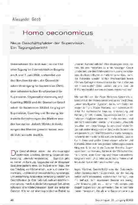 Vorschauseite 1: Homo oeconomicus Neue Geschäftsfelder der Supervision. Ein Tagungsbericht