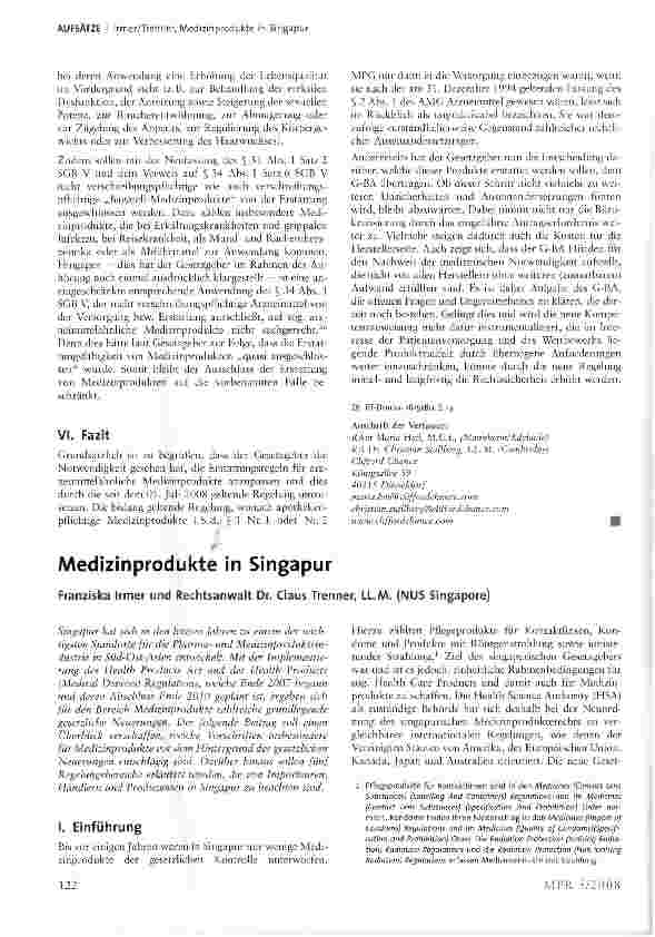 Vorschauseite 1: Medizinprodukte in Singapur