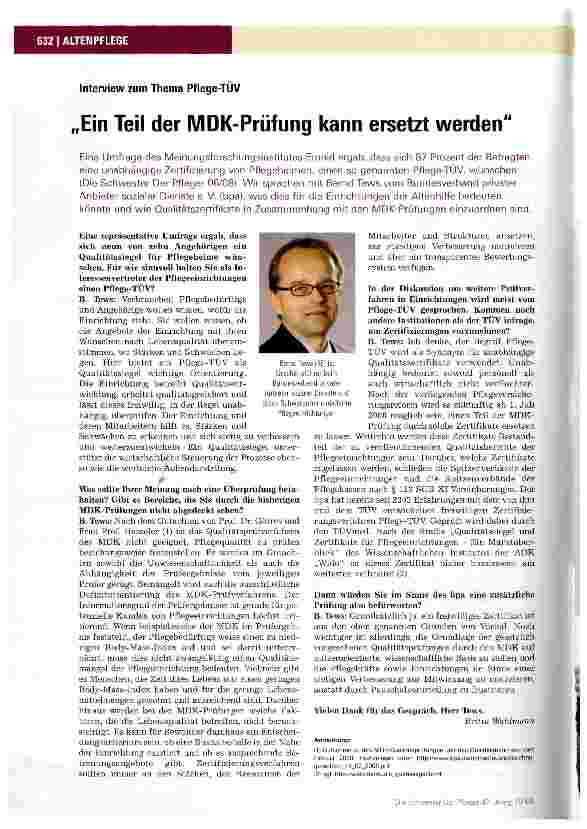 Vorschauseite 1: Interview zum Thema Pflege-TÜV „Ein Teil der MDK-Prüfung kann ersetzt werden