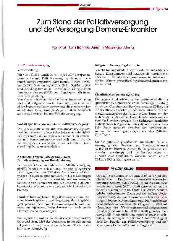 Vorschauseite 1: Zum Stand der Palliativversorgung und der Versorgung Demenz-Erkrankter
