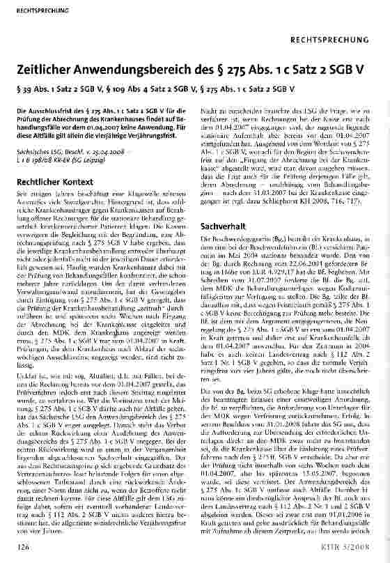 Vorschauseite 1: Zeitlicher Anwendungsbereich des § 275 Abs. 1 c Satz 2 SGB V