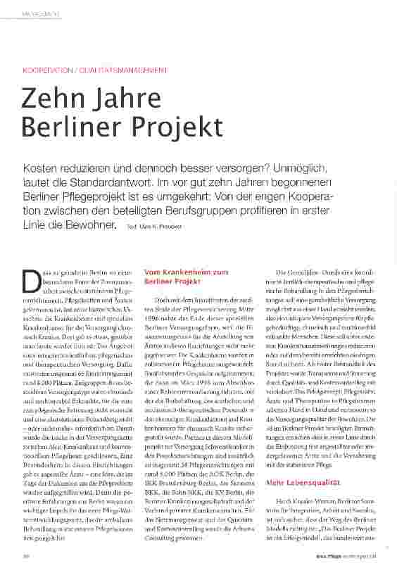 Vorschauseite 1: Zehn Jahre Berliner Projekt