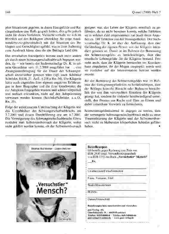 Vorschauseite 4: Unterlassene Nachfrage auf ein präsuizidales Syndrom kann mangelnde Befunderhebung darstellenStGB § 218a Abs. 2