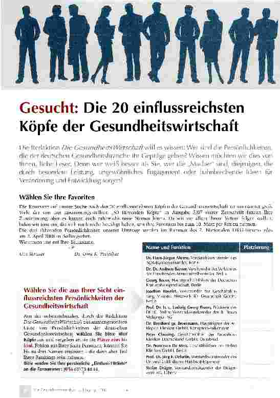 Vorschauseite 1: Gesucht: Die 20 einflussreichsten Köpfe der Gesundheitswirtschaft