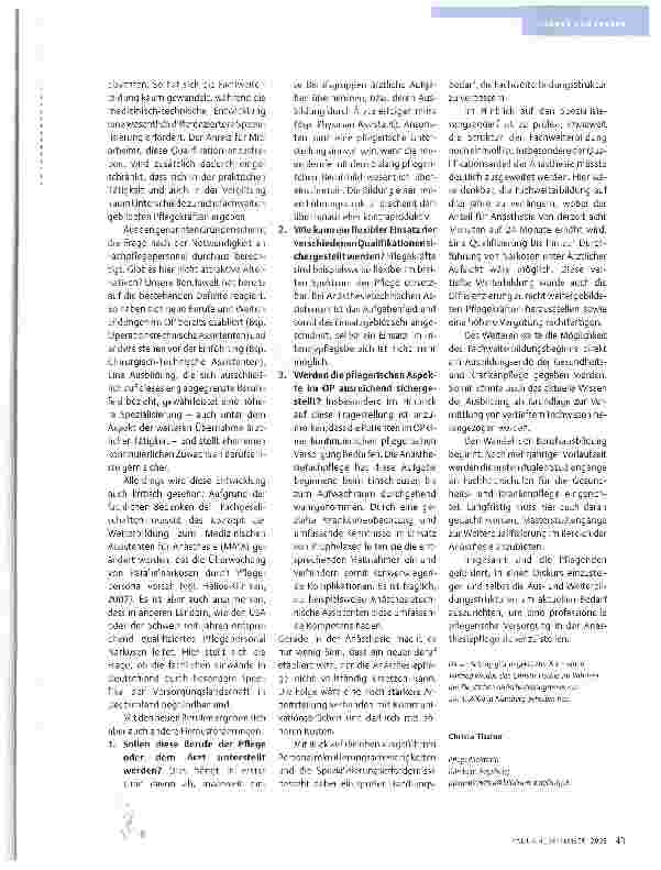 Vorschauseite 2: BRAUCHEN WIR AUCH ZUKUNFTIG FACHPFLEGEPERSONAL IN DER ANÄSTHESIE?