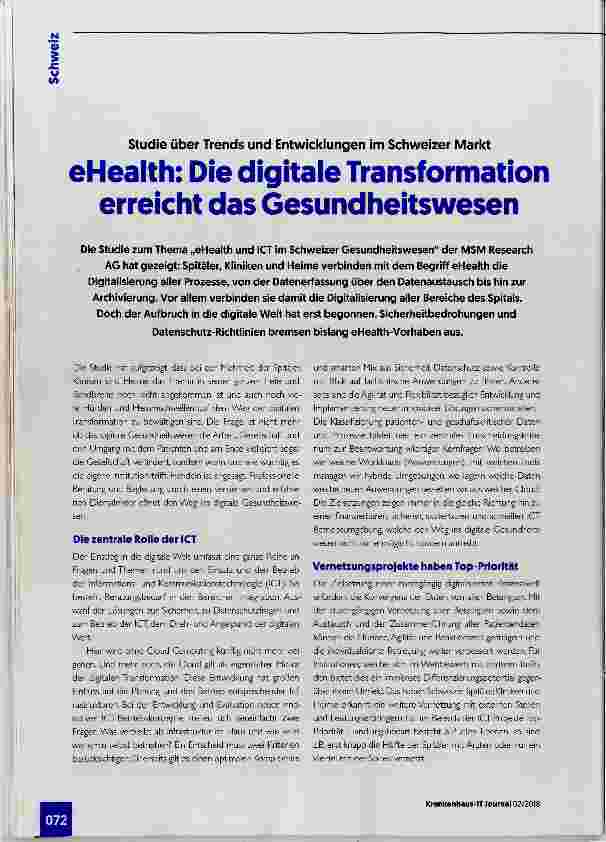 Vorschauseite 1: eHealth: Die digitale Transformation erreicht das Gesundheitswesen