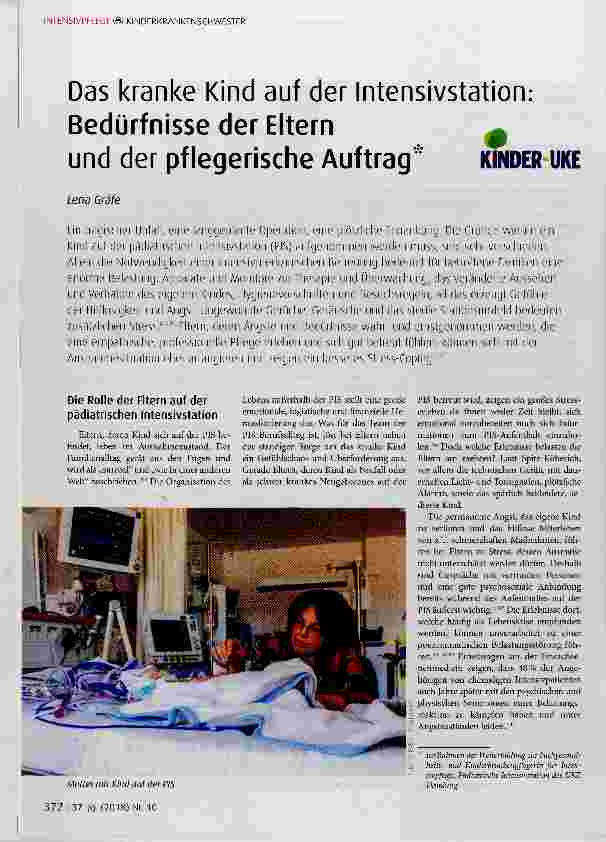 Vorschauseite 1: Das kranke Kind auf der Intensivstation: Bedürfnisse der Eltern und der pflegerische Auftrag*