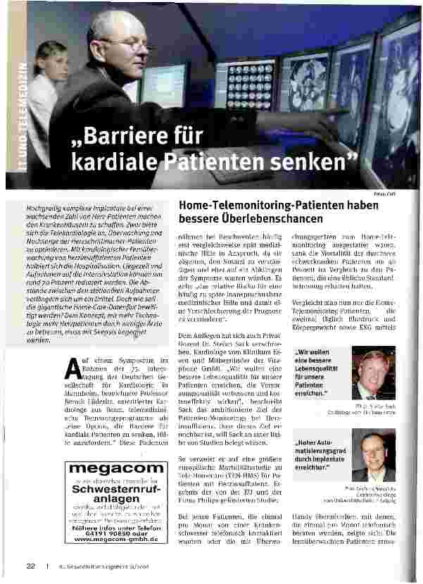 Vorschauseite 1: Home-Telemonitoring-Patienten haben bessere Überlebenschancen
