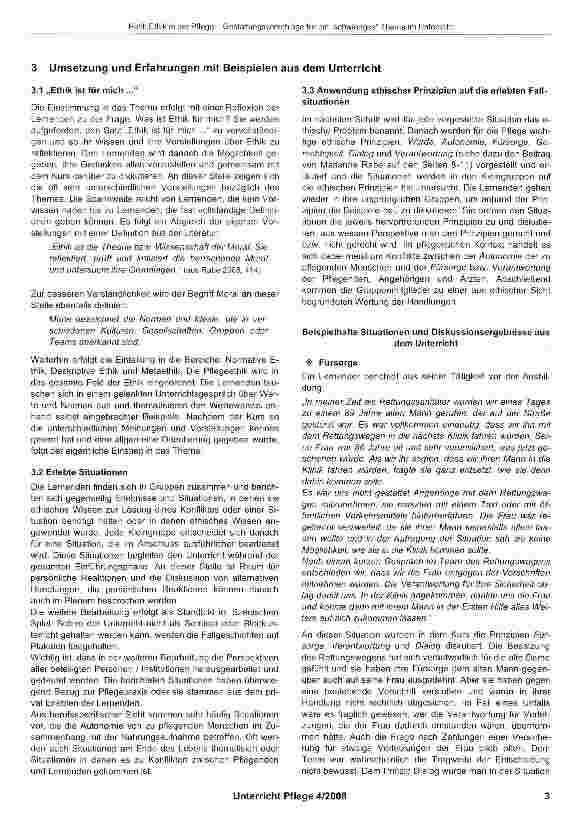 Vorschauseite 2: Ethik in der Pflege Gestaltungsvorschläge für ein „schwieriges Thema im Unterricht