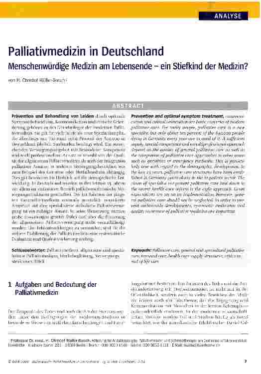 Vorschauseite 1: Palliativmedizin in DeutschlandMenschenwürdige Medizin am Lebensende - ein Stiefkind der Medizin?