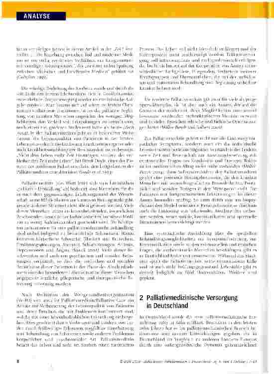 Vorschauseite 2: Palliativmedizin in DeutschlandMenschenwürdige Medizin am Lebensende - ein Stiefkind der Medizin?