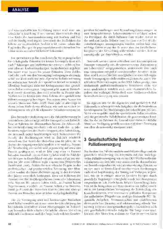 Vorschauseite 6: Palliativmedizin in DeutschlandMenschenwürdige Medizin am Lebensende - ein Stiefkind der Medizin?