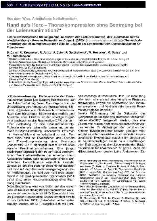 Vorschauseite 1: Hand aufs Herz - Thoraxkompression ohne Beatmung bei der Laienreanimation?