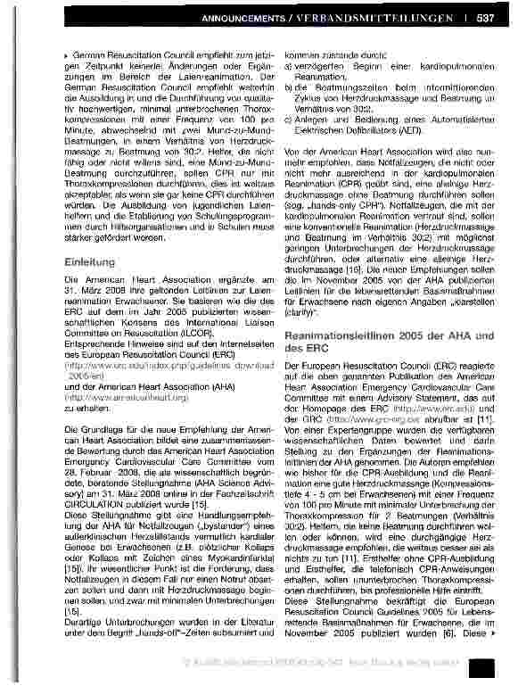 Vorschauseite 2: Hand aufs Herz - Thoraxkompression ohne Beatmung bei der Laienreanimation?