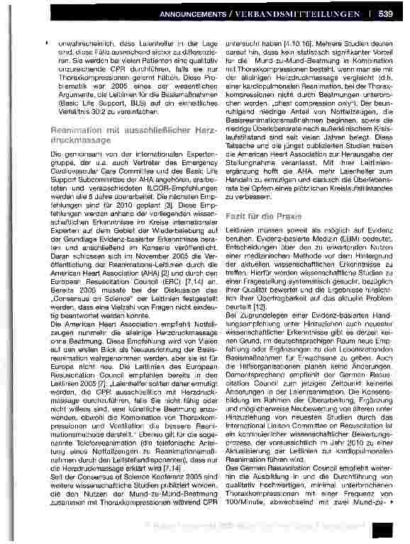 Vorschauseite 4: Hand aufs Herz - Thoraxkompression ohne Beatmung bei der Laienreanimation?