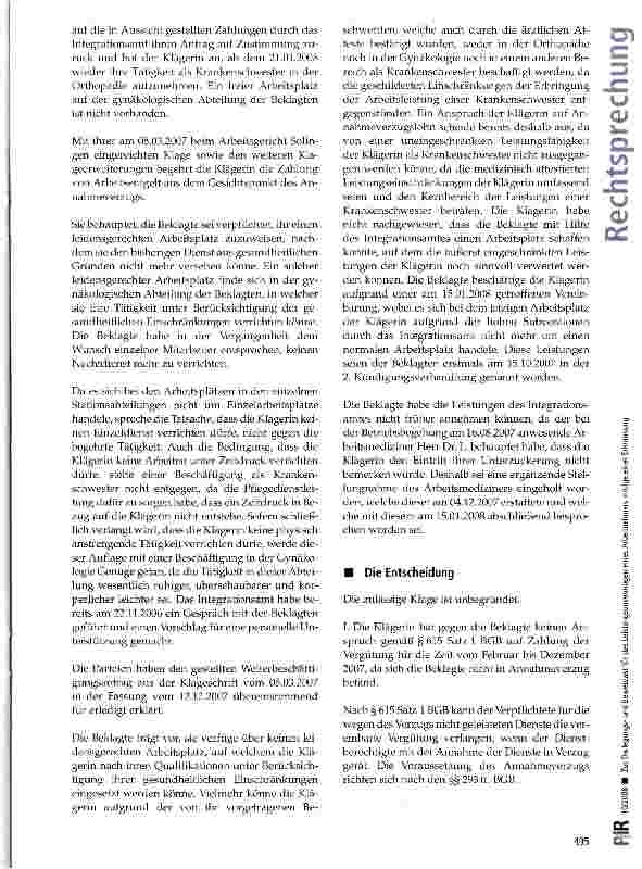 Vorschauseite 4: Zur Darlegungsund Beweislast für das Leistungsunvermögen eines Arbeitnehmers infolge einer Erkrankung BGB §§ 296 Satz 1, 297, 615 Satz 1; ZPO § 138