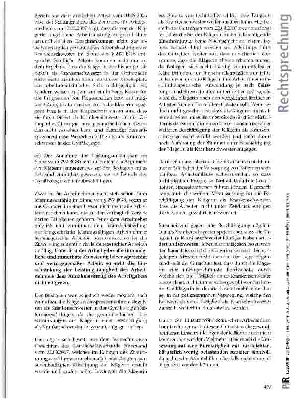 Vorschauseite 6: Zur Darlegungsund Beweislast für das Leistungsunvermögen eines Arbeitnehmers infolge einer Erkrankung BGB §§ 296 Satz 1, 297, 615 Satz 1; ZPO § 138