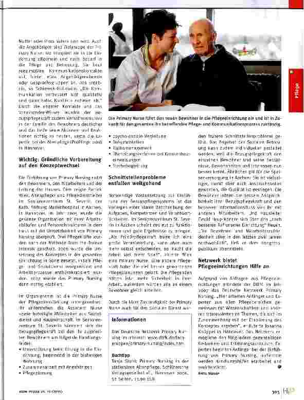 Vorschauseite 2: Primary Nursing: Das Individuum im Mittelpunkt Das Bezugspflegekonzept kommt bei Bewohnern, Mitarbeitern und Heimleitung gut an: Zufriedenheit und Arbeitsqualität steigen.