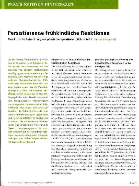 Vorschauseite 1: Persistierende frühkindliche Reaktionen Eine kritische Betrachtung aus physiotherapeutischer Sicht - Teil 1