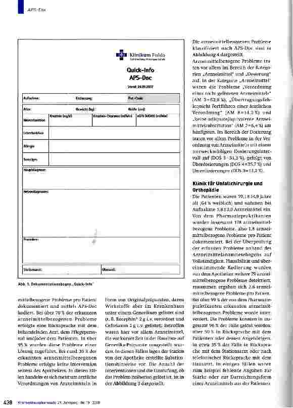 Vorschauseite 4: Entwicklung eines Dokumentationssystems für arzneimittelbezogene Probleme im stationären Bereich (APS-Doc)