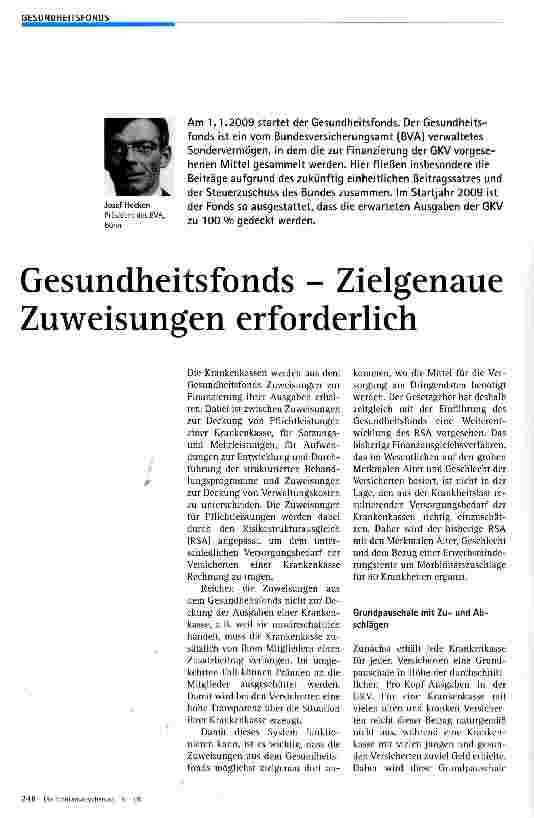 Vorschauseite 1: Gesundheitsfonds - Zielgenaue Zuweisungen erforderlich