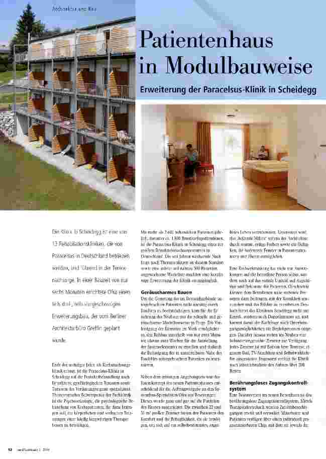 Vorschauseite 1: Patientenhaus in ModulbauweiseErweiterung der Paracelsus-Kiinik in Scheidegg