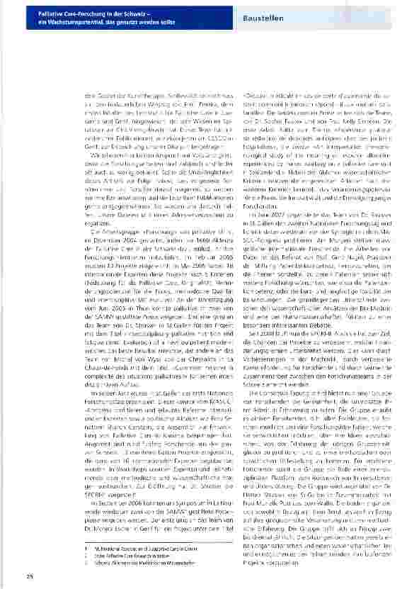 Vorschauseite 2: Palliative Care-Forschung in der Schweiz - ein Wachstumspotential, das genutzt werden sollte