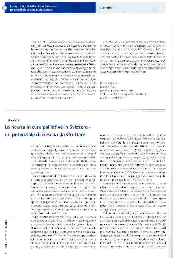 Vorschauseite 3: Palliative Care-Forschung in der Schweiz - ein Wachstumspotential, das genutzt werden sollte