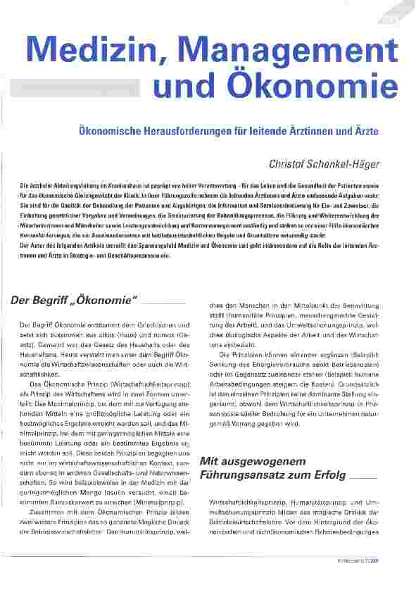 Vorschauseite 1: Medizin, Management und Ökonomie