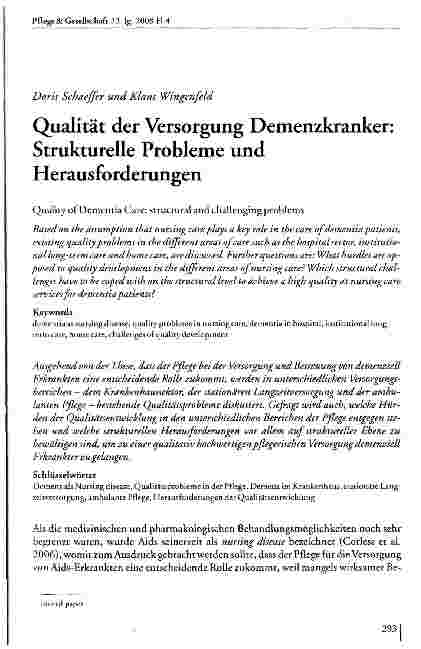 Vorschauseite 1: Qualität der Versorgung Demenzkranker: Strukturelle Probleme und Herausforderungen