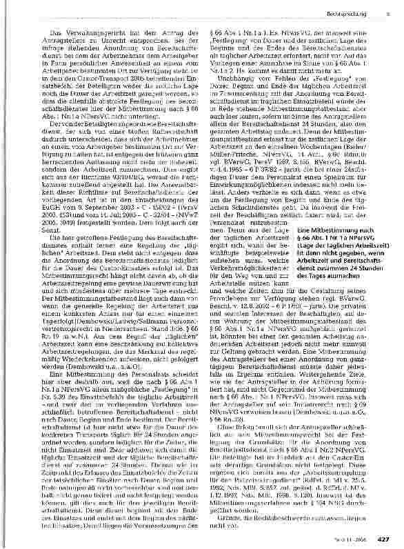Vorschauseite 2: Mitbestimmung bei der Festsetzung von Bereitschaftsdienst (Castor-Transport)