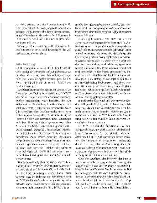 Vorschauseite 2: Delegation einer intravenösen Injektion an eine medizinisch-technische AssistentinZivilrecht