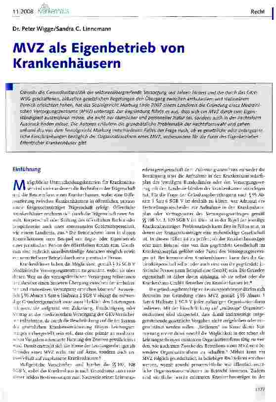 Vorschauseite 1: AAVZ als Eigenbetrieb von Krankenhäusern