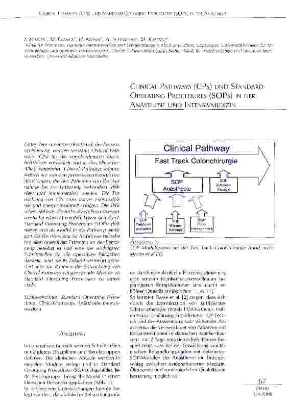 Vorschauseite 1: CLINICAL PATHWAYS (CPS) UND STANDARD OPERATING PROCEDURES (SOPS) IN DER ANÄSTHESIE UND INTENSIVMEDIZIN