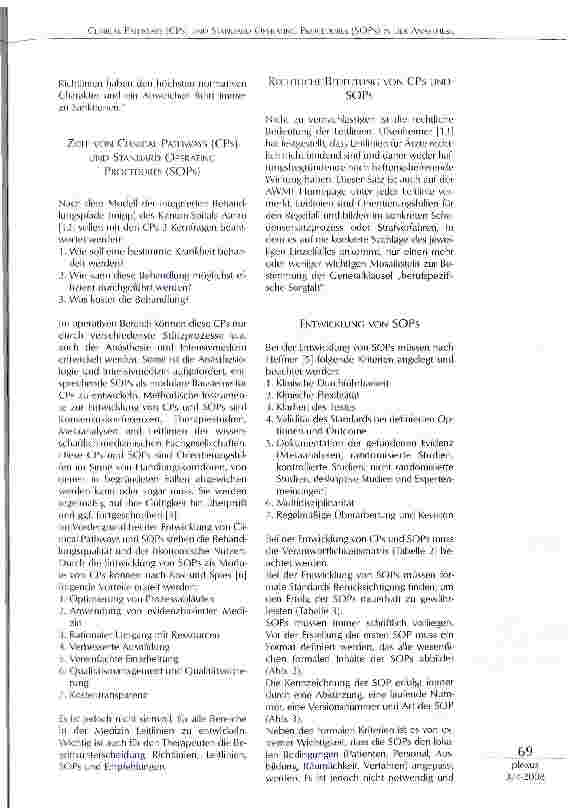 Vorschauseite 3: CLINICAL PATHWAYS (CPS) UND STANDARD OPERATING PROCEDURES (SOPS) IN DER ANÄSTHESIE UND INTENSIVMEDIZIN