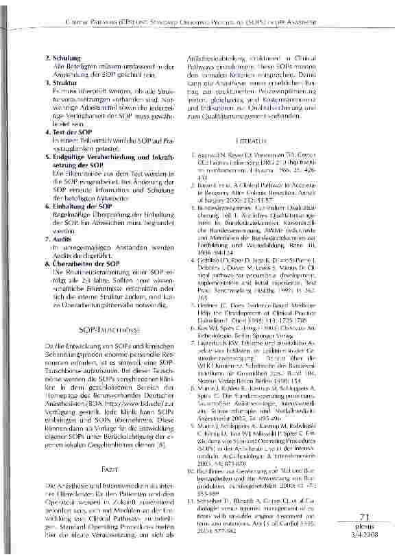 Vorschauseite 5: CLINICAL PATHWAYS (CPS) UND STANDARD OPERATING PROCEDURES (SOPS) IN DER ANÄSTHESIE UND INTENSIVMEDIZIN