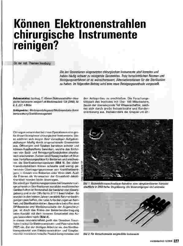 Vorschauseite 1: Können Elektronenstrahlen chirurgische Instrumente reinigen?
