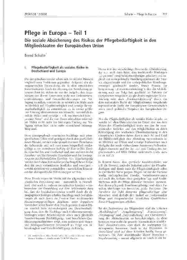 Vorschauseite 1: Pflege in Europa - Teil 1