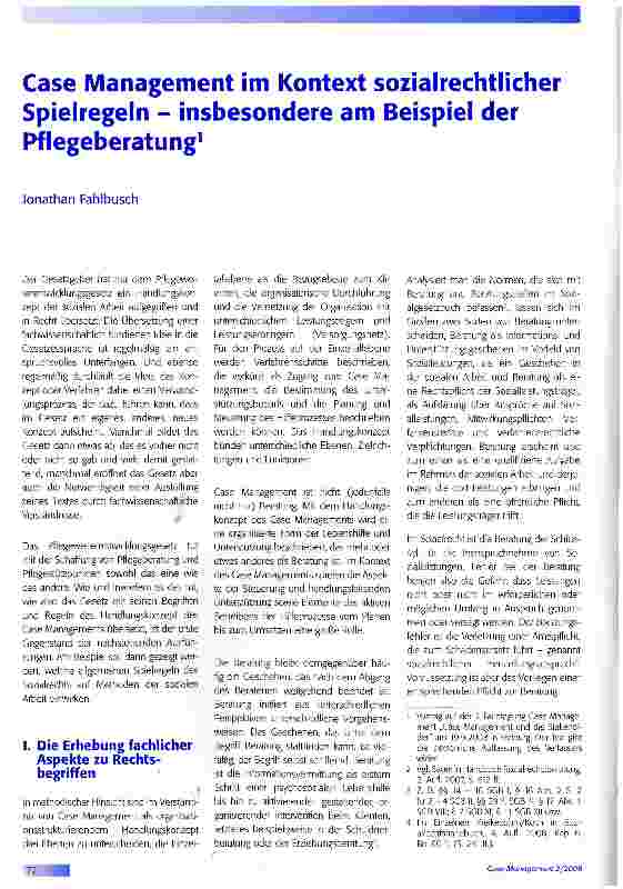 Vorschauseite 1: Case Management im Kontext sozialrechtlicher Spielregeln - insbesondere am Beispiel der Pflegeberatung