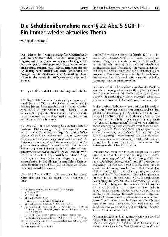 Vorschauseite 1: Die Schuldenübernahme nach § 22 Abs. 5 SGB II -Ein immer wieder aktuelles Thema