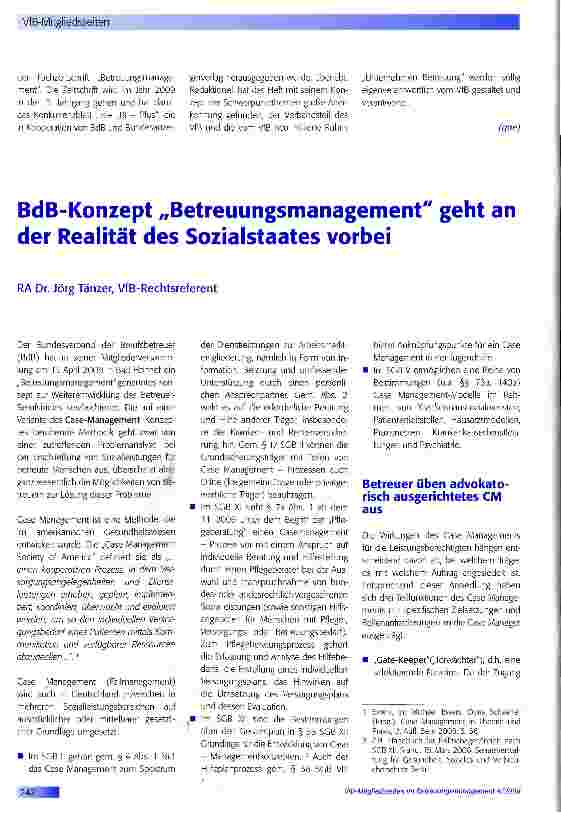 Vorschauseite 1: BdB-Konzept „Betreuungsmanagement geht an der Realität des Sozialstaates vorbei