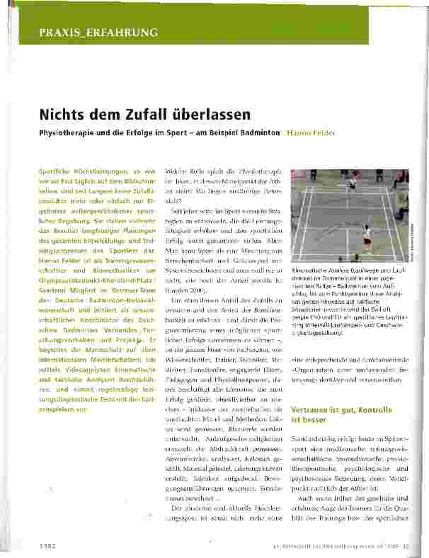 Vorschauseite 1: Nichts dem Zufall überlassenPhysiotherapie und die Erfolge im Sport - am Beispiel Badminton