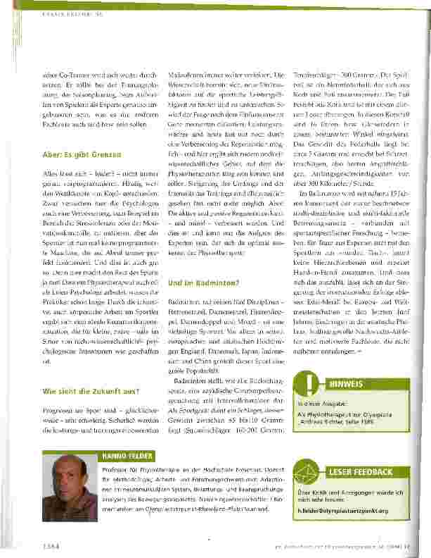 Vorschauseite 3: Nichts dem Zufall überlassenPhysiotherapie und die Erfolge im Sport - am Beispiel Badminton