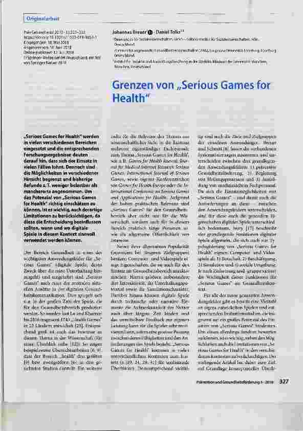 Vorschauseite 1: Grenzen von „Serious Games for Health
